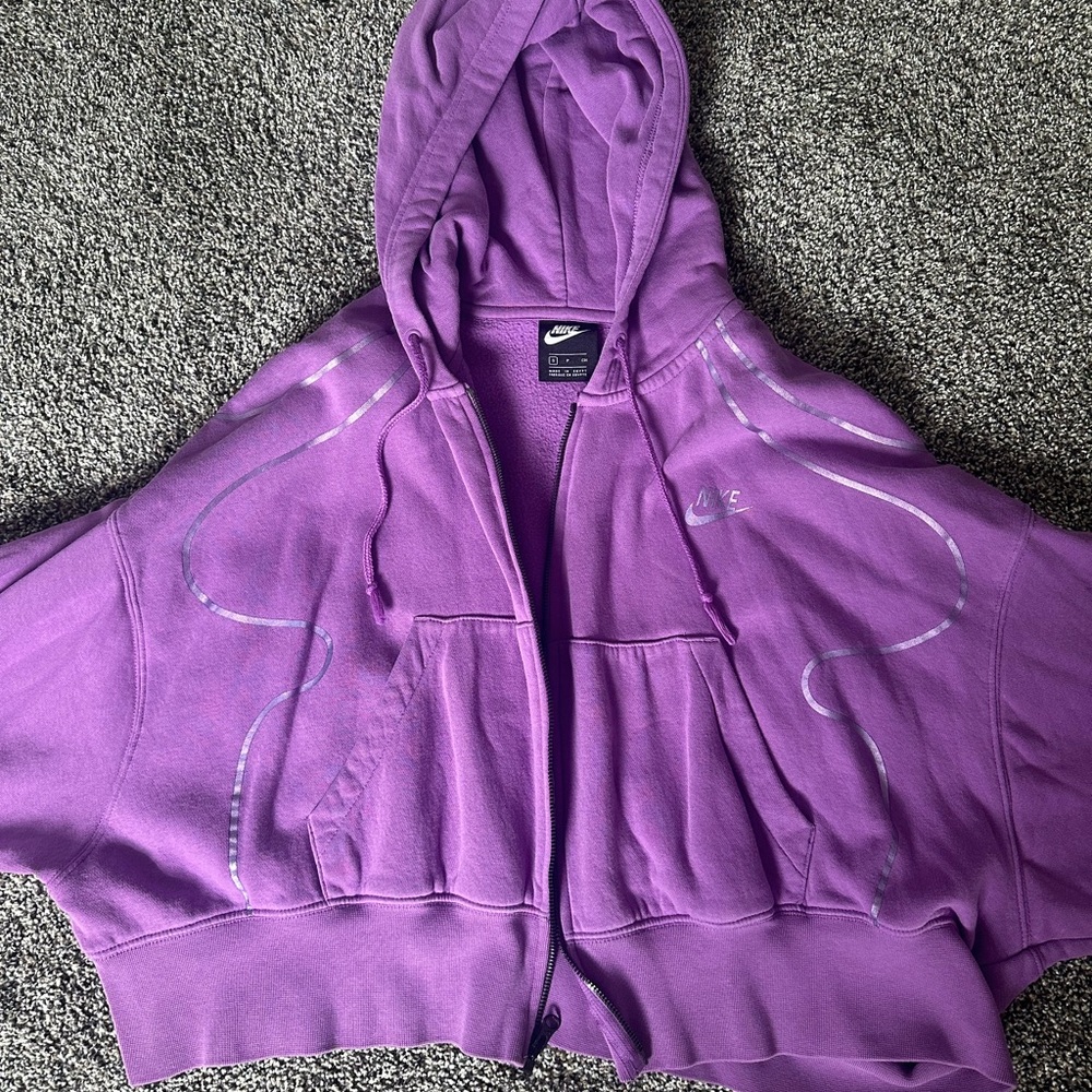 Nike purple oversized cropped zip up sweatshirt